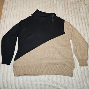 Lane Bryant Classic Split-Cowlneck Pullover Sweater Tan And Black 14/16